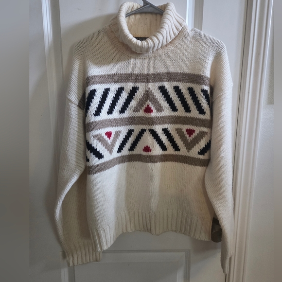 Puritan Sweaters - Puritan Cream‎ Geometric Turtleneck Sweater